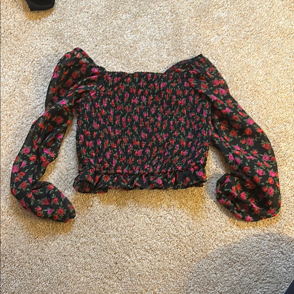 Floral Black and Red/Pink Girls Top